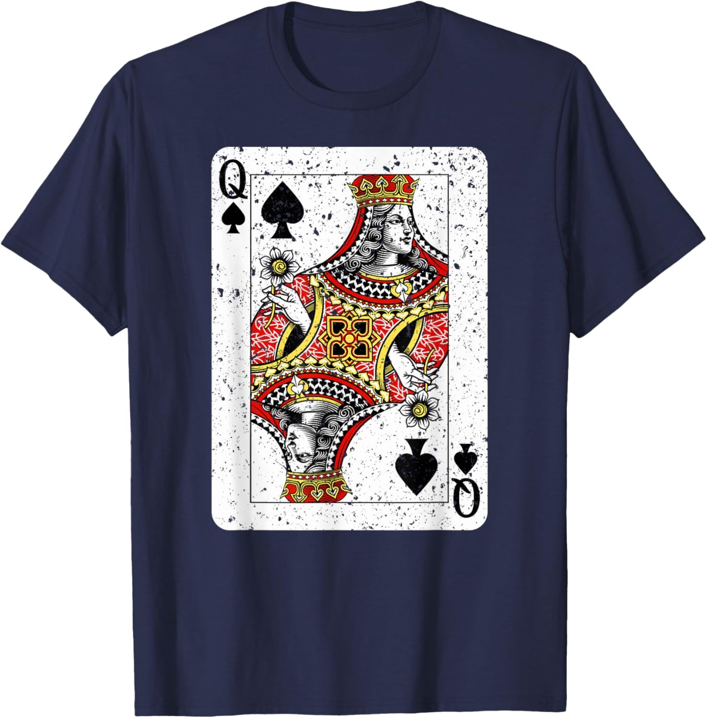 Queen of Spades Deck of Playing Cards Vintage Retro Style T-Shirt - T-Shirt | Navy