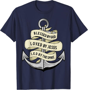 Blessed By God - Loved By Jesus, Anchor Christian T-Shirt - T-Shirt | Navy