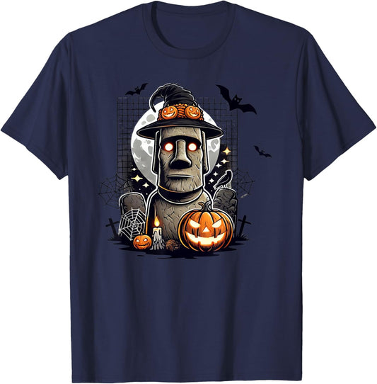 Halloween Moai Statue Ancient Culture T-Shirt - T-Shirt | Navy
