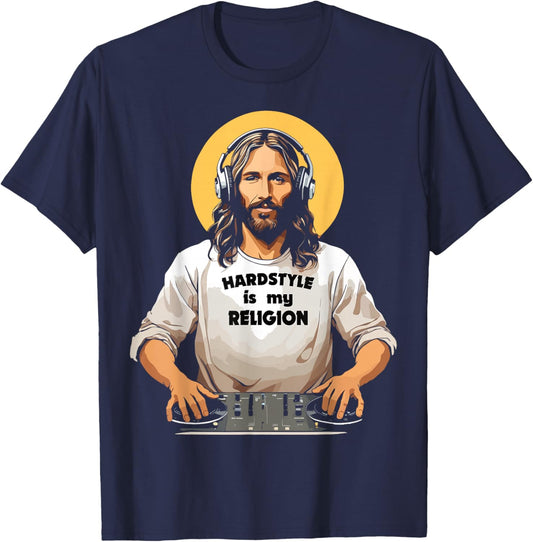 Techno Merch HARDSTYLE IS MY RELIGION Jesus Hardstyle T-Shirt - T-Shirt | Navy