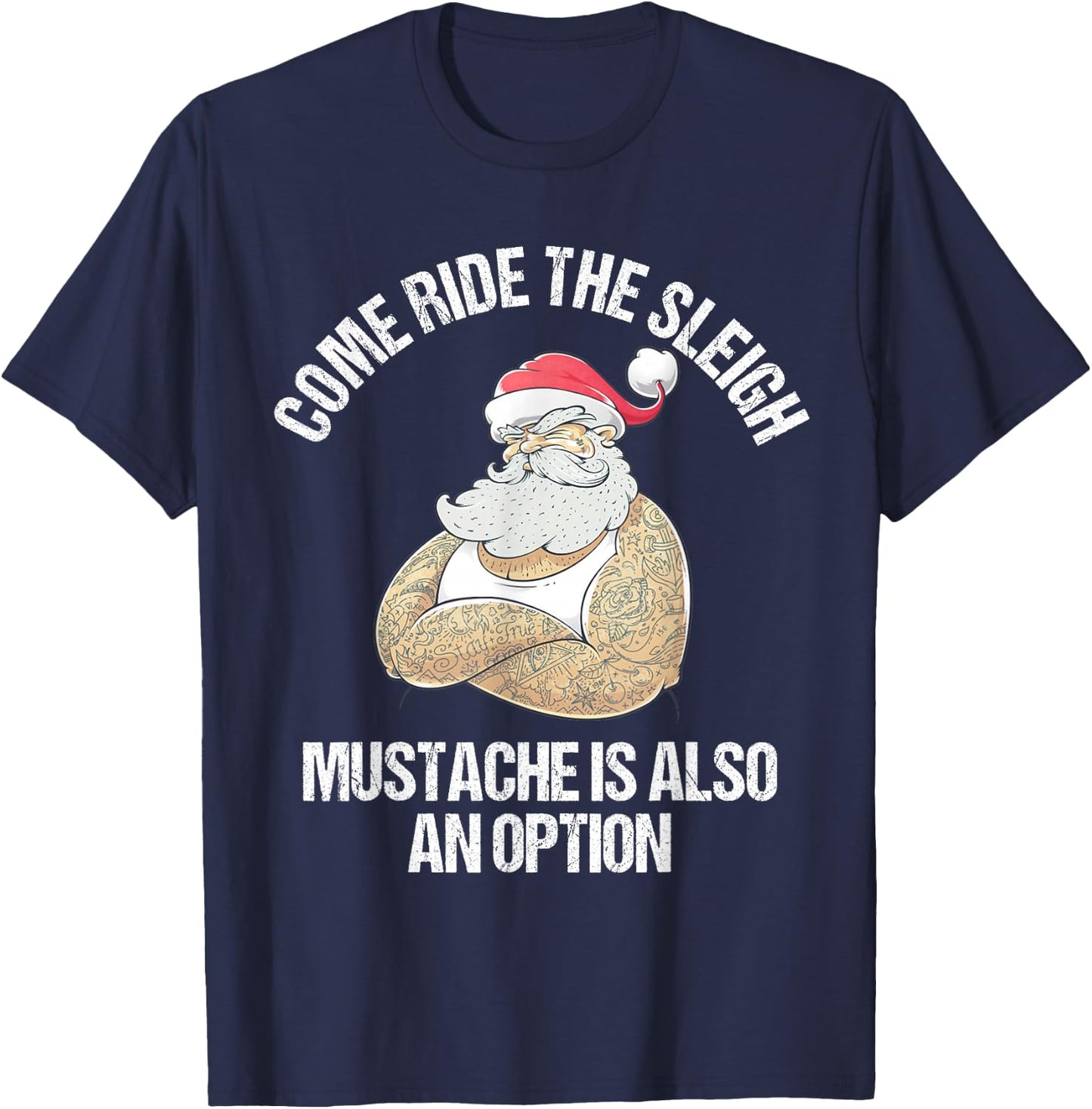 Christmas Inappropriate Naughty Santa Free Sleigh Rides T-Shirt - T-Shirt | Navy