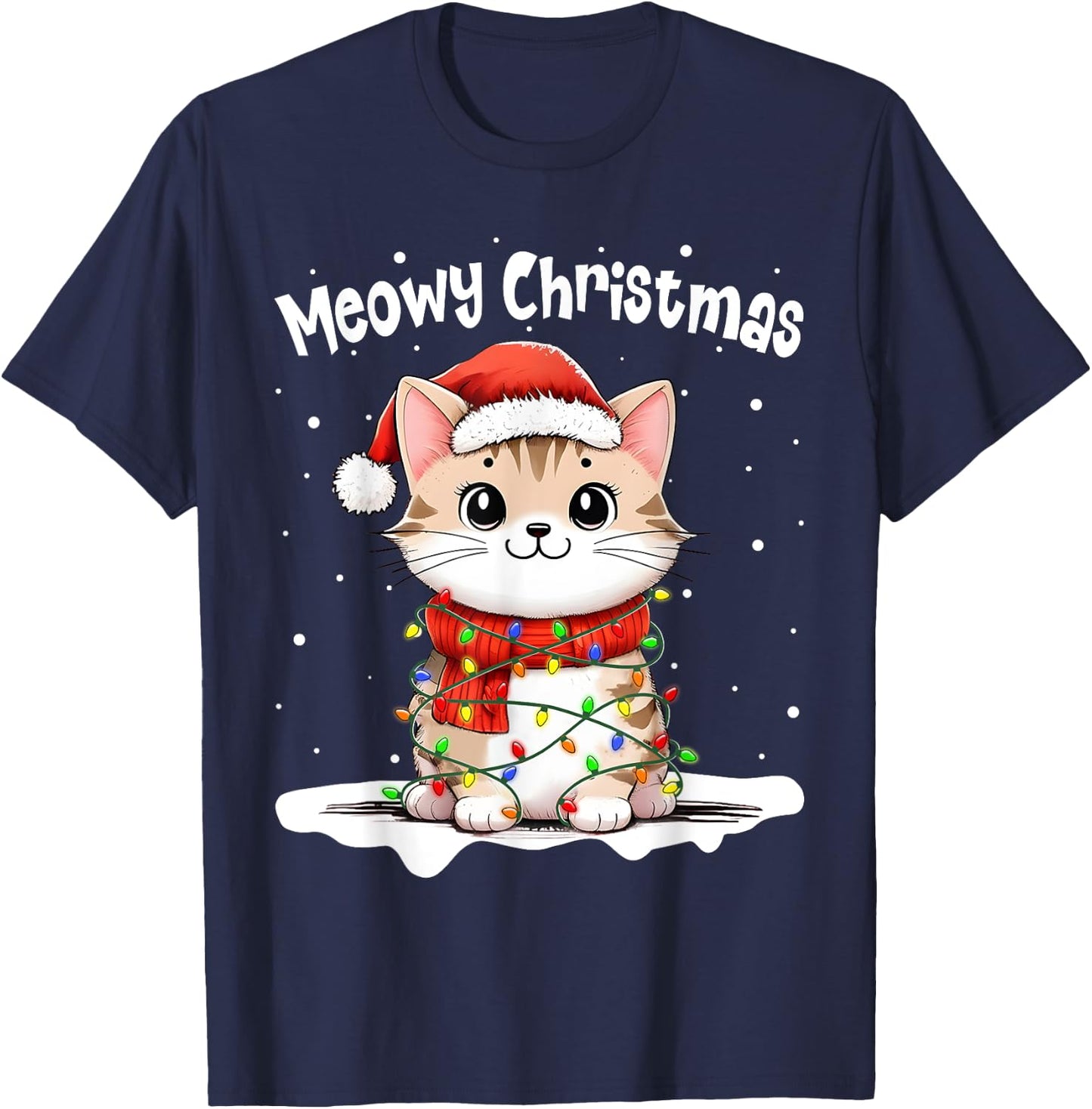 Meowy Catmas Cat Christmas Cute Kitten Cat Santa Xmas Family Women Kids T-Shirt - T-Shirt | Navy