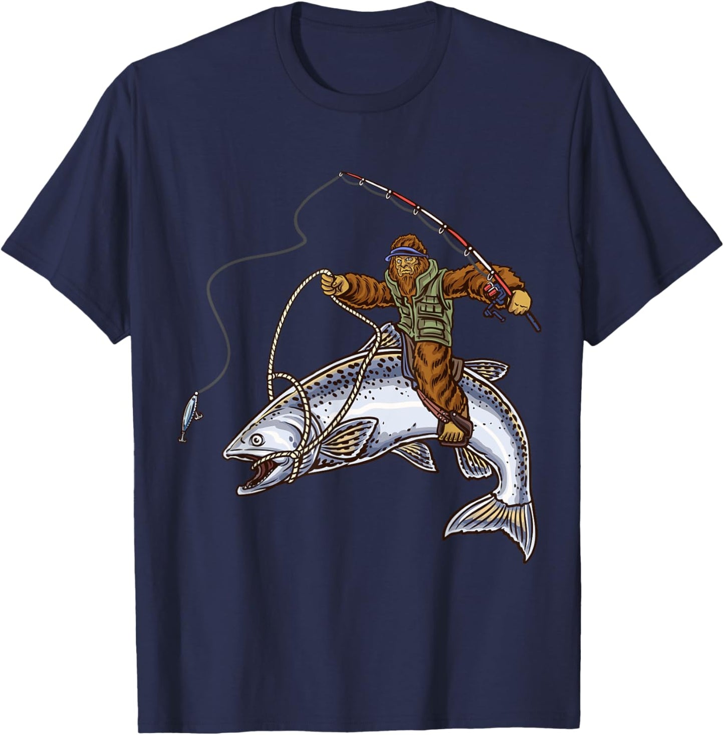 King Salmon Fishing Trout Hunting Bigfoot Fishermen T-Shirt - T-Shirt | Navy