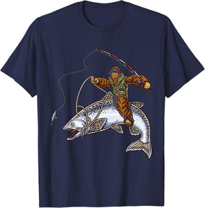 King Salmon Fishing Trout Hunting Bigfoot Fishermen T-Shirt - T-Shirt | Navy