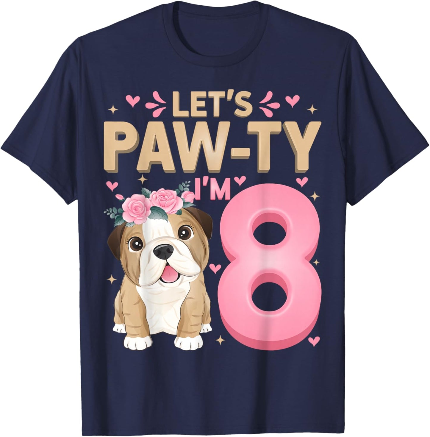 Let's Paw-ty I'm 8 Cute Puppy Dog 8th Birthday Party T-Shirt - T-Shirt | Navy