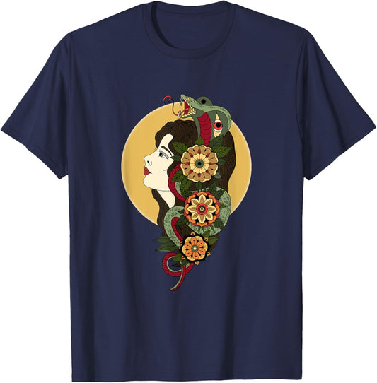 American Traditional Lady Head Tattoo T-Shirt - T-Shirt | Navy