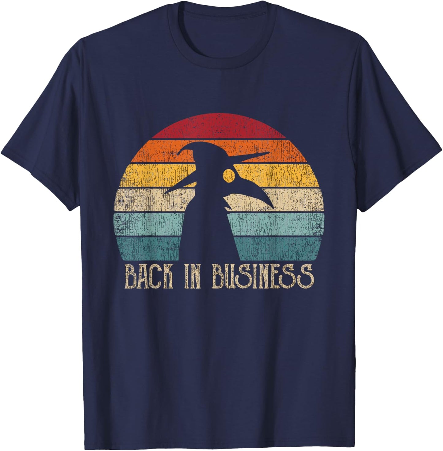 Vintage Plague Doctor Back In Business Retro T-Shirt - T-Shirt | Navy