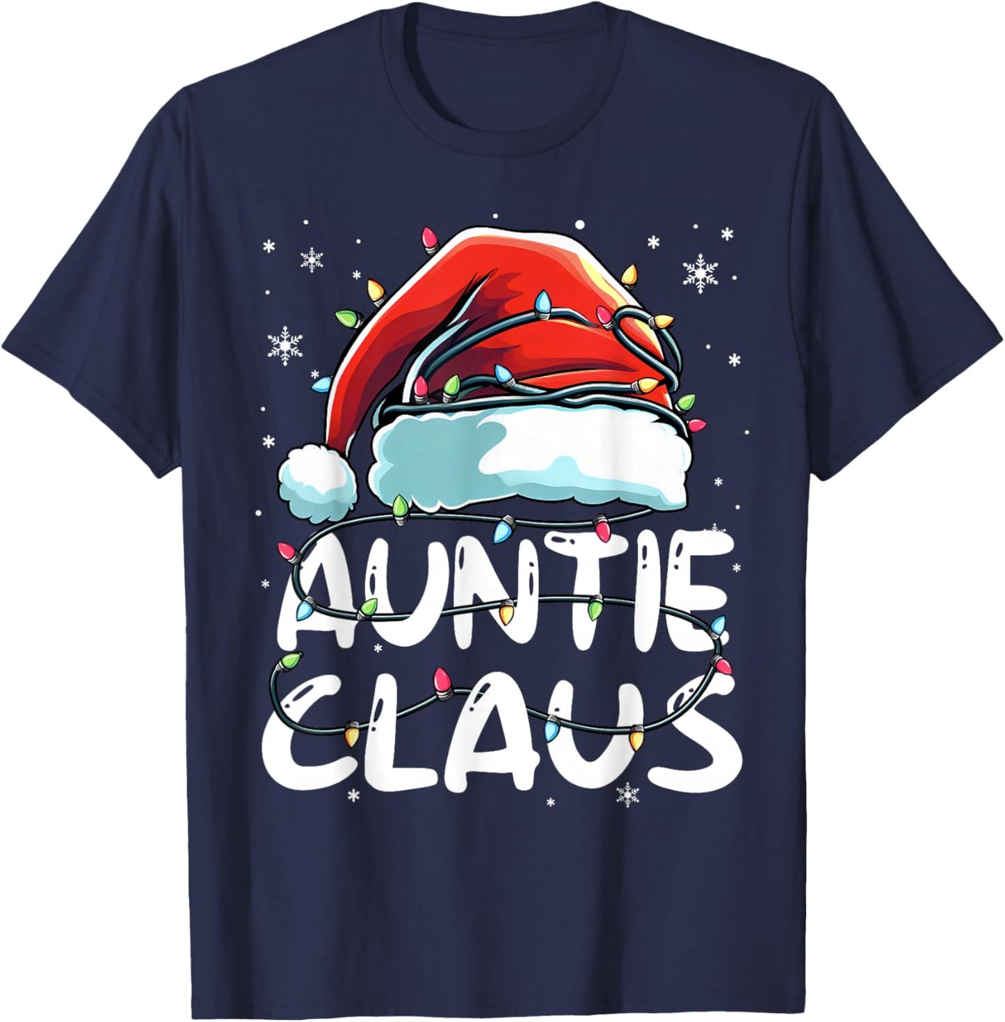 Auntie Claus Christmas Lights Matching Family Xmas Pajama T-Shirt - T-Shirt | Navy