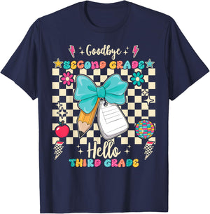 Goodbye Second Grade Hello Third Grade Back To School T-Shirt - T-Shirt | Navy