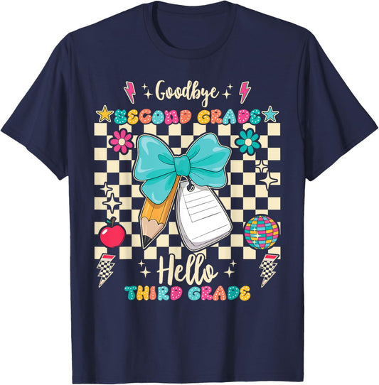 Goodbye Second Grade Hello Third Grade Back To School T-Shirt - T-Shirt | Navy
