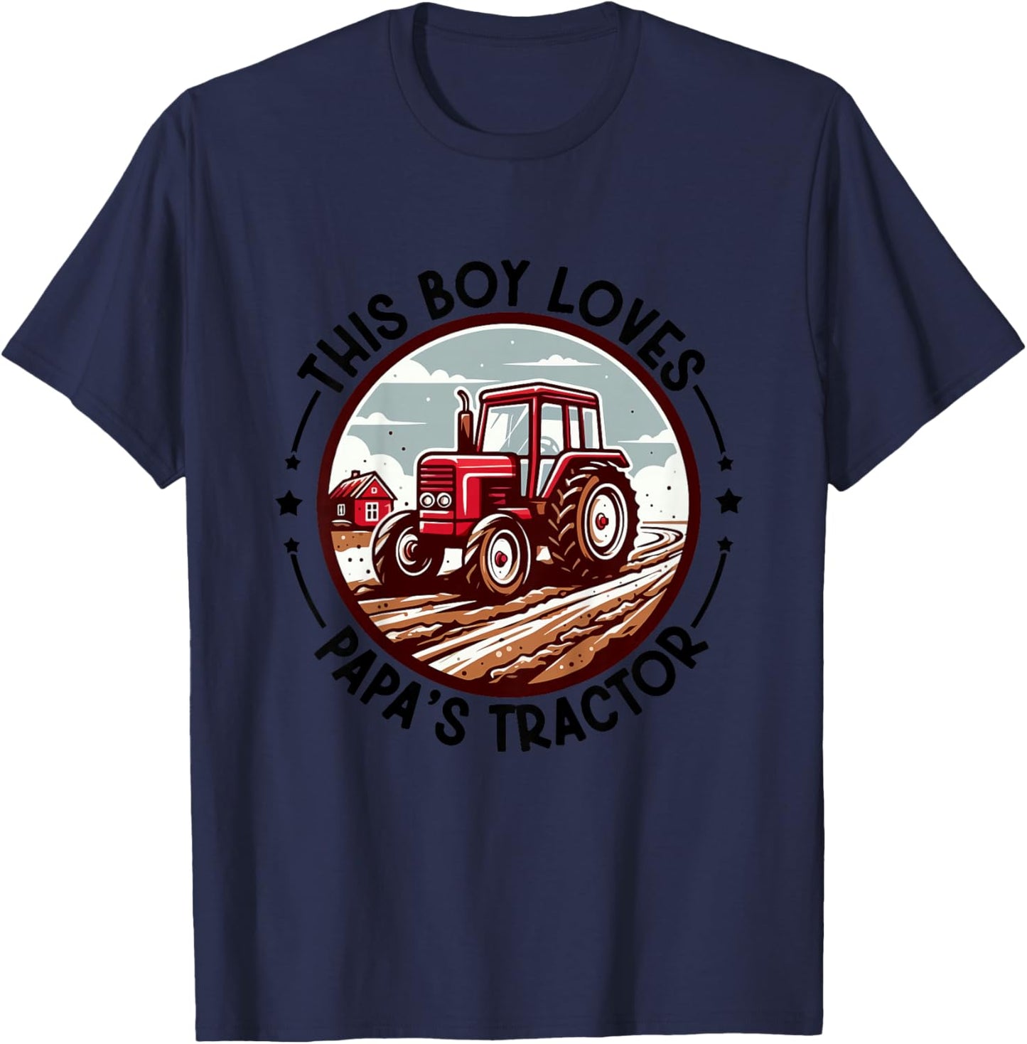 Kids Farm Grandpa's Tractor This Boy Loves Papa's Tractor Farming T-Shirt - T-Shirt | Navy