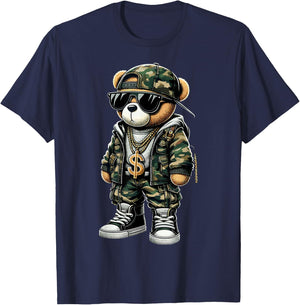 Camo Hip Hop Teddy Bear Camouflage T-Shirt - T-Shirt | Navy