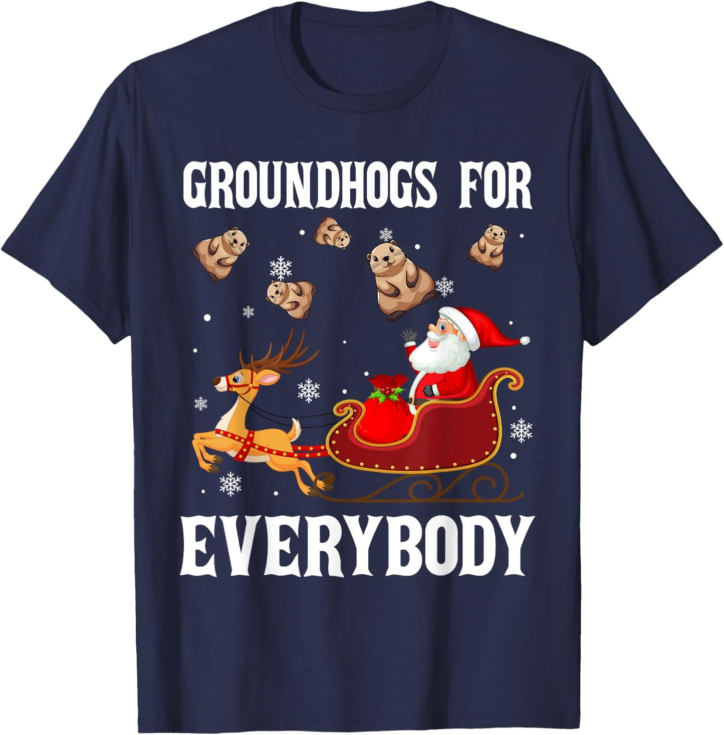 Groundhogs For Everybody Christmas Santa Claus Groundhog T-Shirt - T-Shirt | Navy