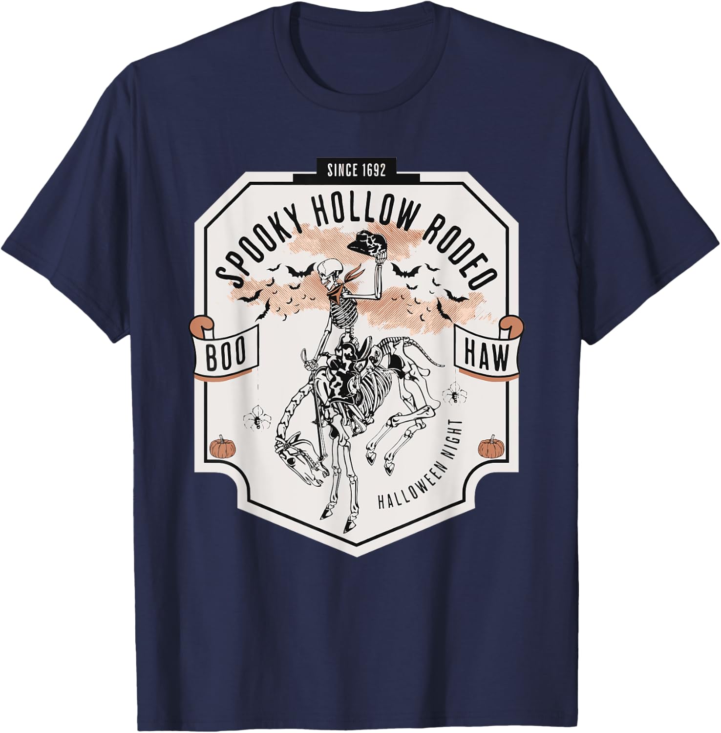Spooky Hollow Rodeo Western Skeleton Cowboy Halloween T-Shirt - T-Shirt | Navy
