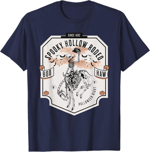 Spooky Hollow Rodeo Western Skeleton Cowboy Halloween T-Shirt - T-Shirt | Navy