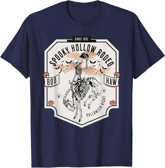Spooky Hollow Rodeo Western Skeleton Cowboy Halloween T-Shirt - T-Shirt | Navy