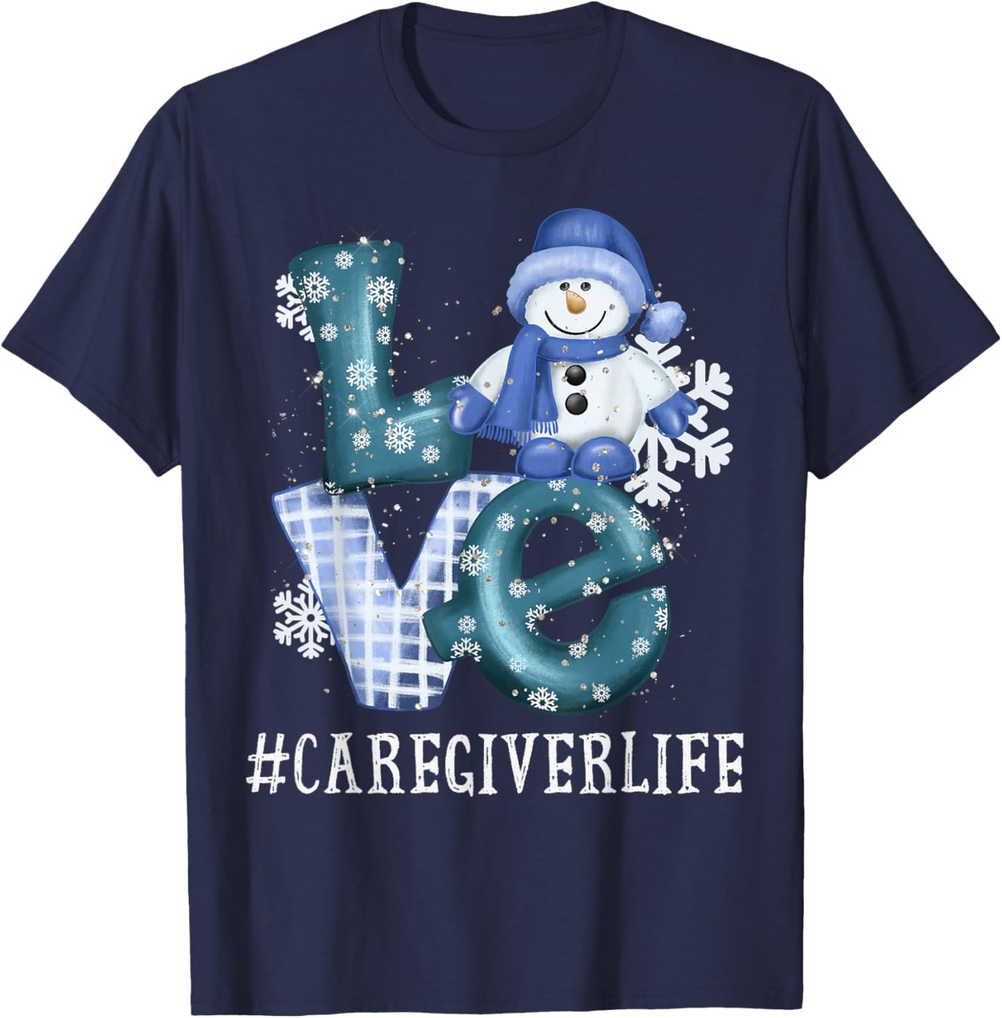 Caregiver Love Snowman Xmas Funny Winter Season Christmas T-Shirt - T-Shirt | Navy