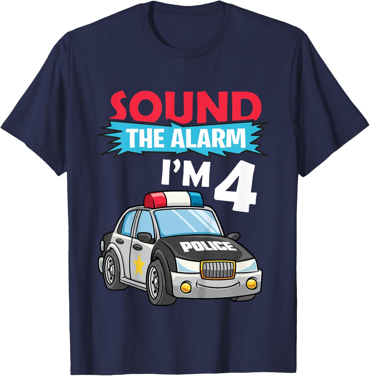 Kids Birthday Boy Shirt 4 Years Old Police Car Policeman Cop T-Shirt - T-Shirt | Navy