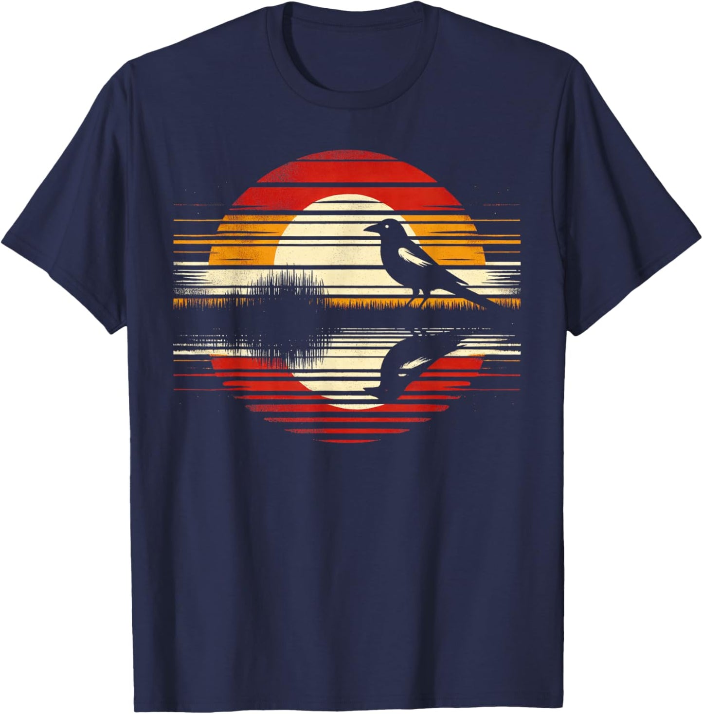 Magpie Bird Sunset Retro Style Safari Vintage 70s T-Shirt - T-Shirt | Navy
