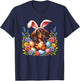 Dachshund Easter Dog Bunny Ears Easter Eggs Spring Flowers T-Shirt - T-Shirt | Navy