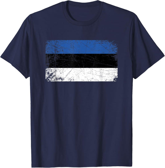 Vintage Made In ESTONIA ESTONIAN Flag Gift T-Shirt - T-Shirt | Navy