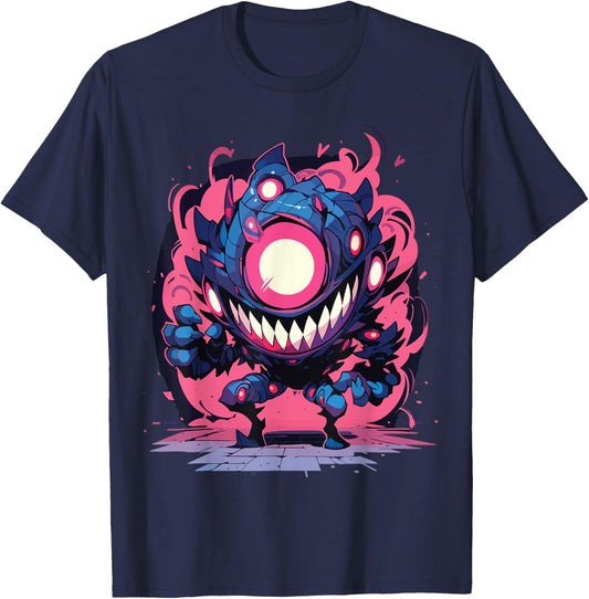 Funny Monster Cute Cartoon Comic Halloween Retro Scary Anime T-Shirt - T-Shirt | Navy