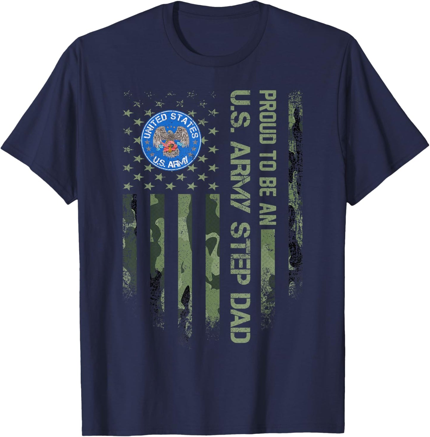 Vintage USA American Camo Flag Proud To Be An Army Step Dad T-Shirt - T-Shirt | Navy
