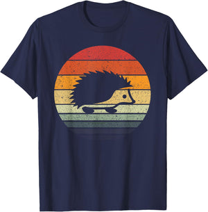 Vintage Retro Sunset Hedgehog T-Shirt - T-Shirt | Navy