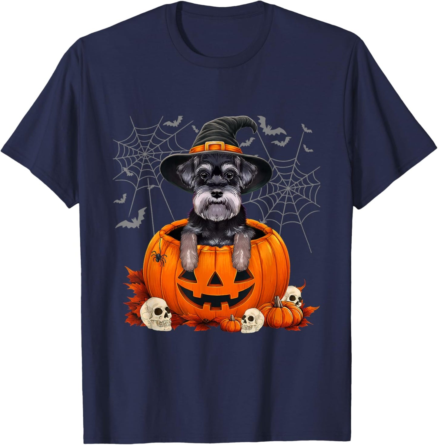 Schnauzer Pumpkin Halloween Thanksgiving Men Women Costume T-Shirt - T-Shirt | Navy