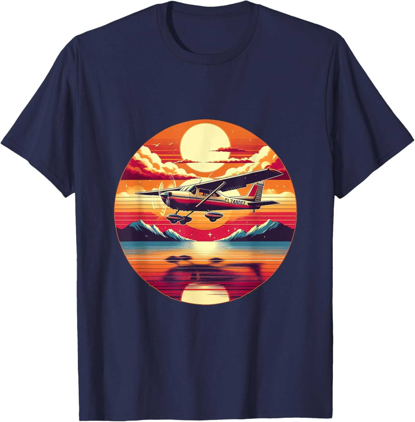 C-172 Skyhawk Vintage C172 Airplane Retro Sunset Pilot T-Shirt - T-Shirt | Navy