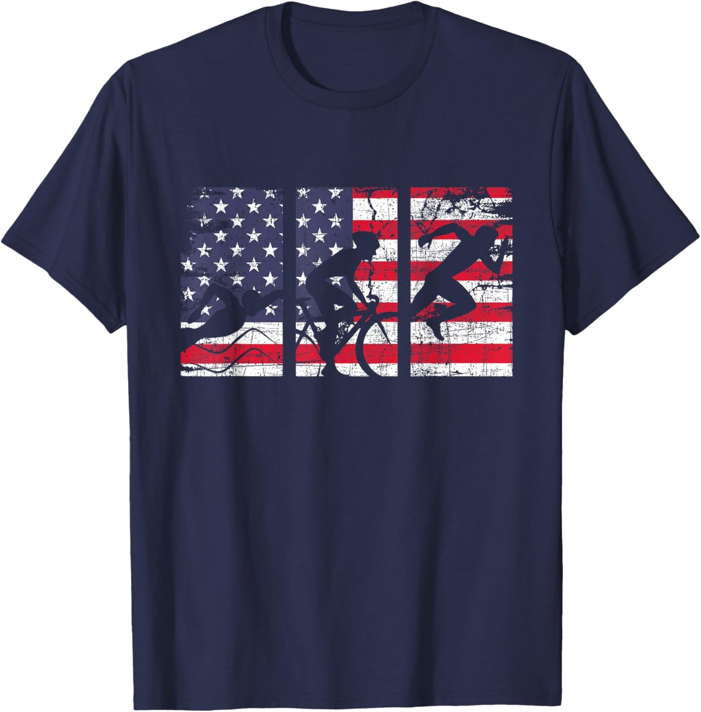 Triathlon USA Flag - Triathlete Athlete Sports Swim Run Bike T-Shirt - T-Shirt | Navy