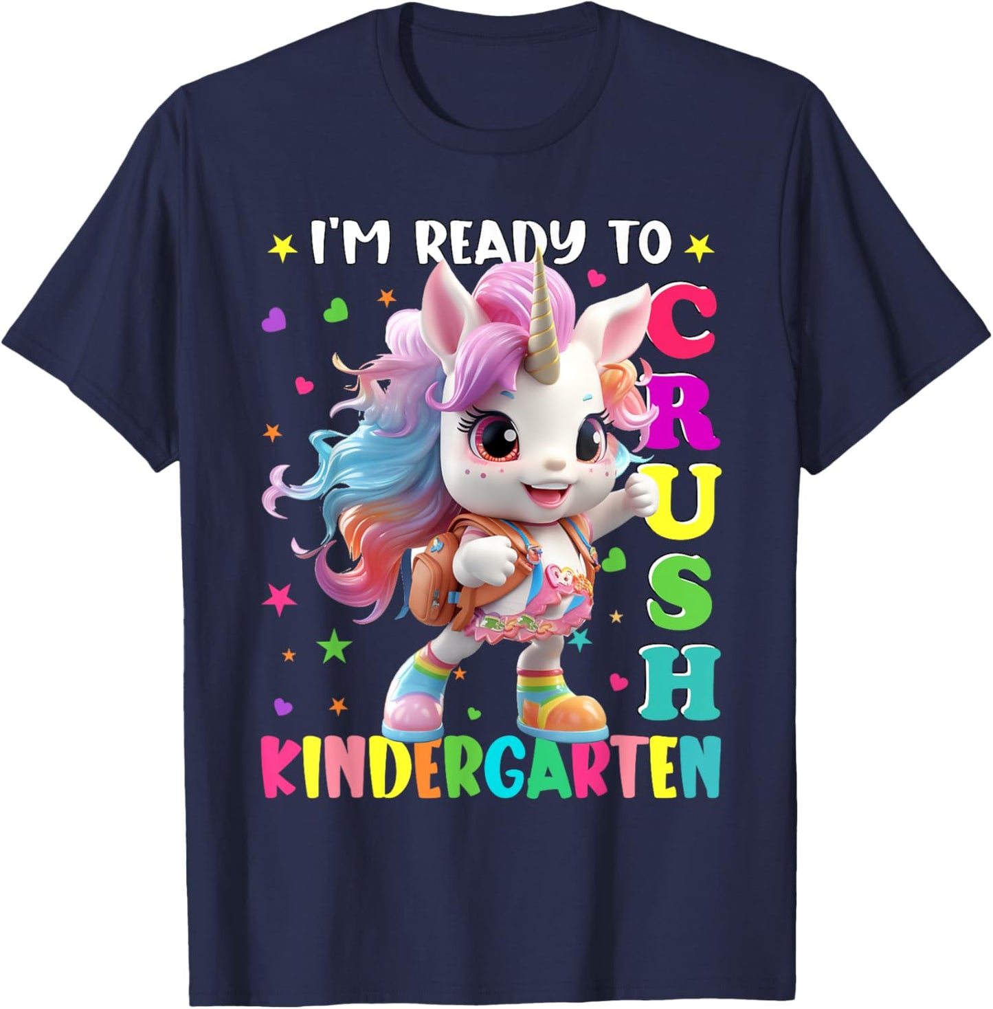 Im Ready To Crush Kindergarten Unicorn Back To School Girls T-Shirt - T-Shirt | Navy