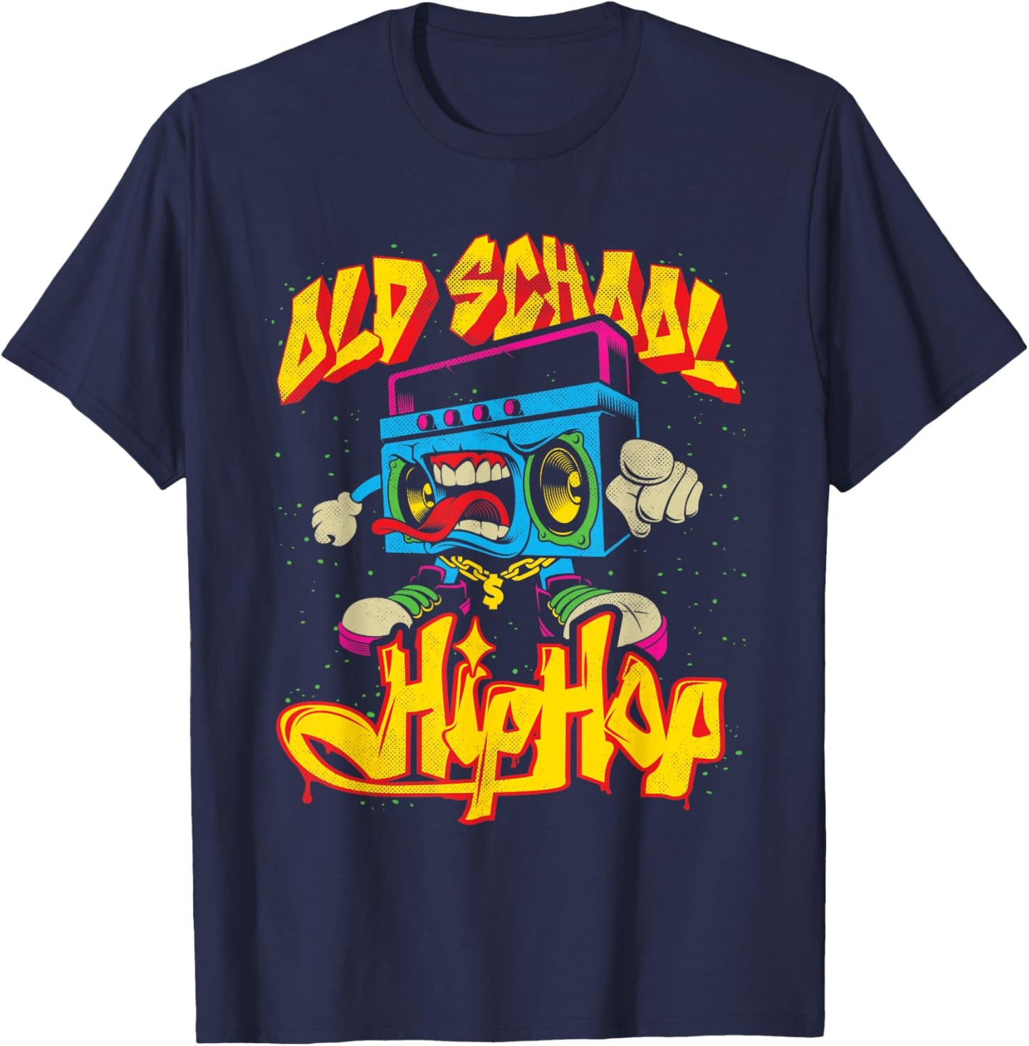Old School Hip Hop Boombox Graffiti Nostalgia Graphic T-Shirt - T-Shirt | Navy