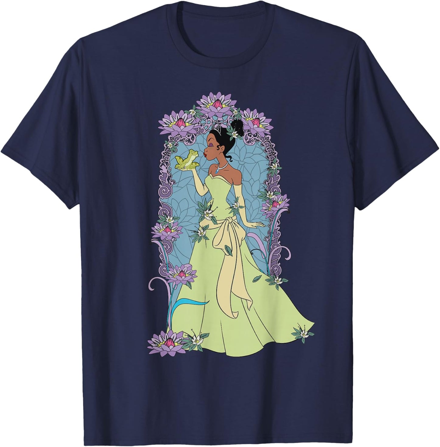 Disney The Princess And The Frog Tiana Profile Stained Glass T-Shirt - T-Shirt | Navy