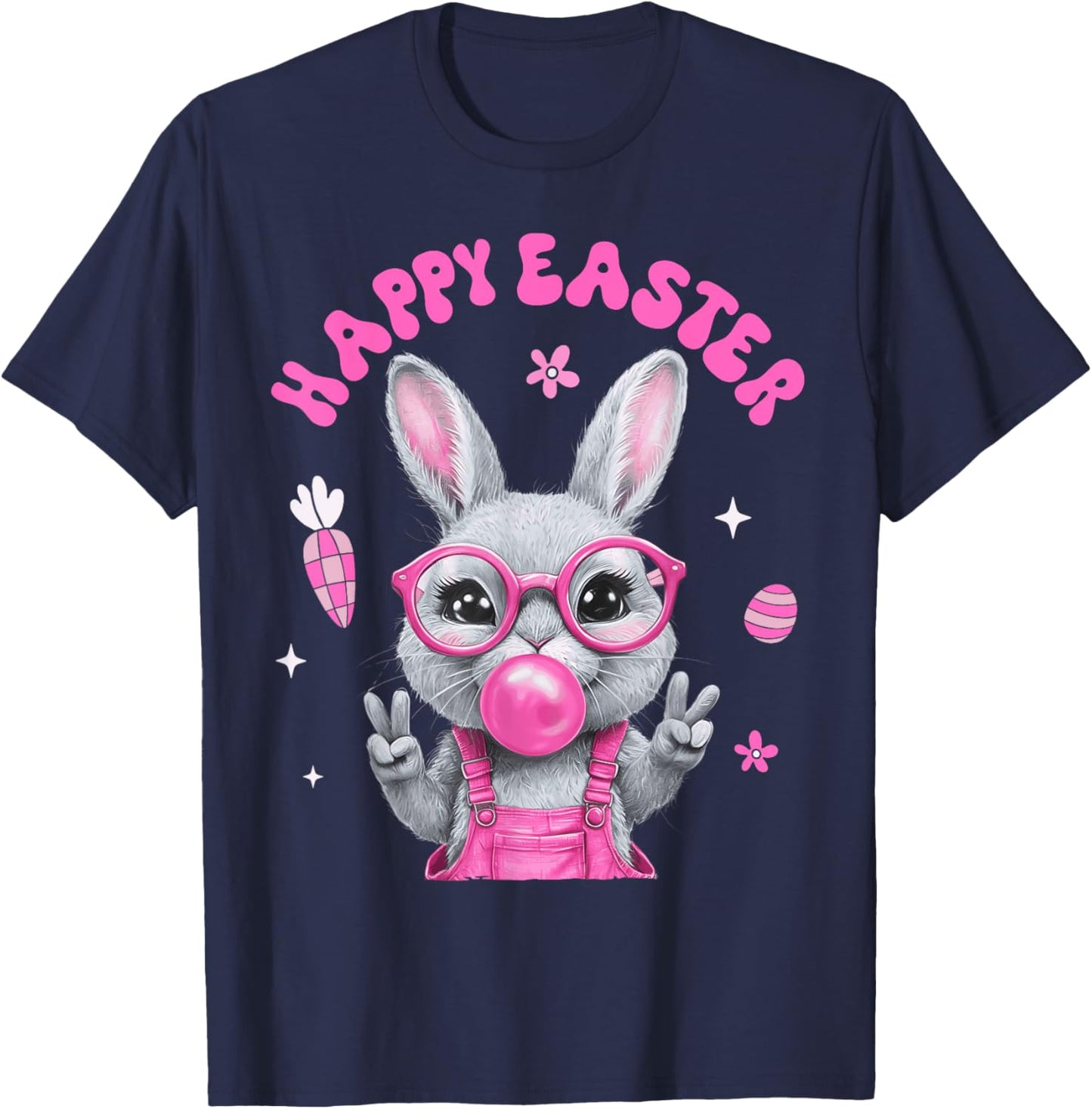 Happy Easter Bunny Rabbit Face Funny Easter Day Women Girls T-Shirt - T-Shirt | Navy