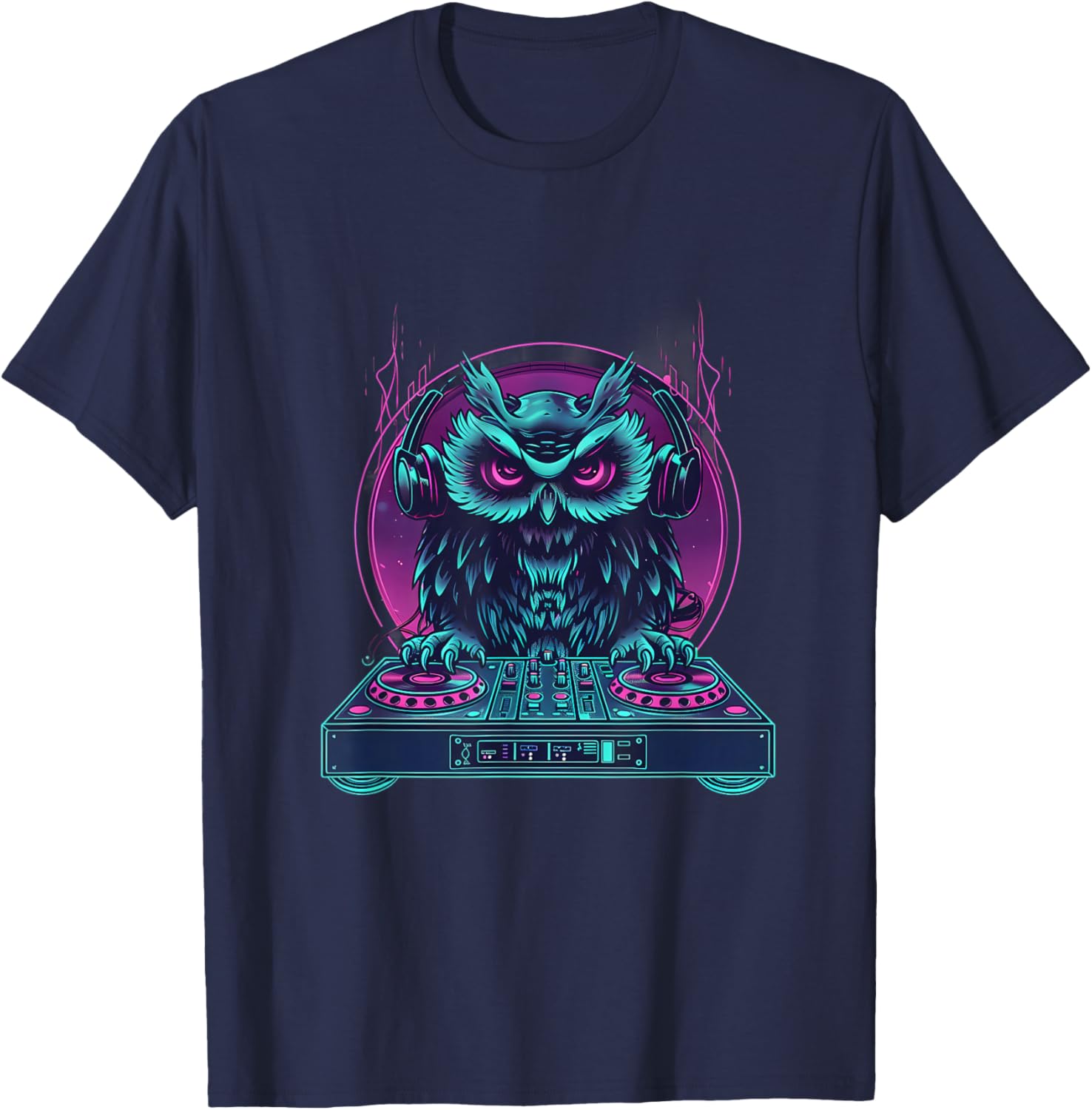 Owl DJ Techno Turntable DJ Owl House Dance Music Owl Lover T-Shirt - T-Shirt | Navy