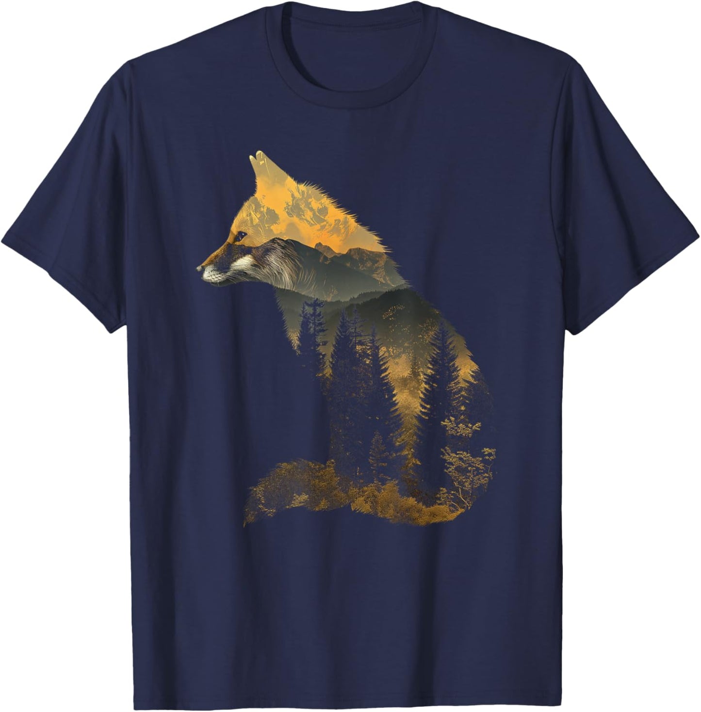 Fox Forest Nature Lover Mountains Hiking Camping Bushcraft T-Shirt - T-Shirt | Navy