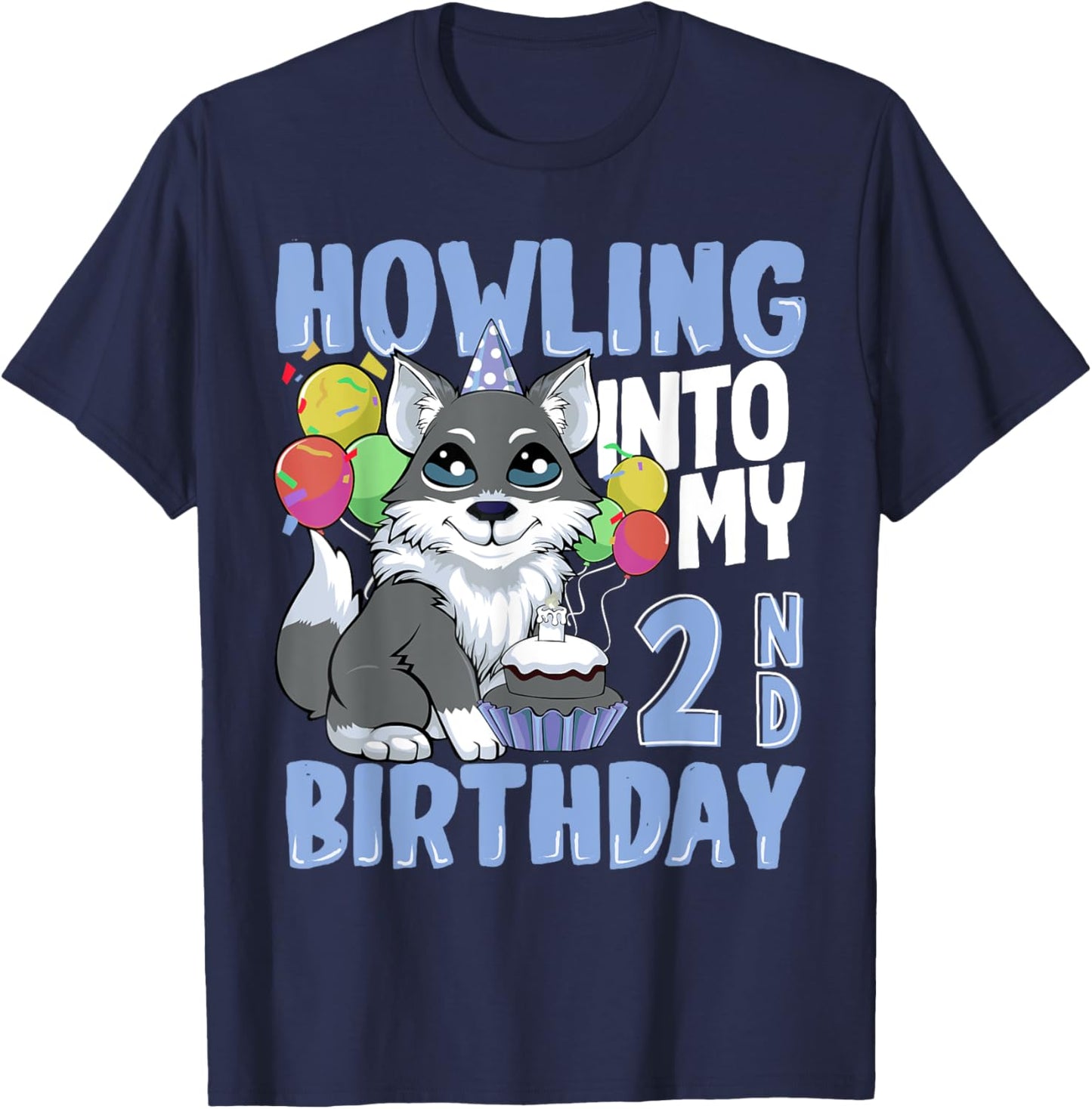 Wolf for 2 Year Old Birthday for 2nd Birthday Wolf Kids Boys T-Shirt - T-Shirt | Navy