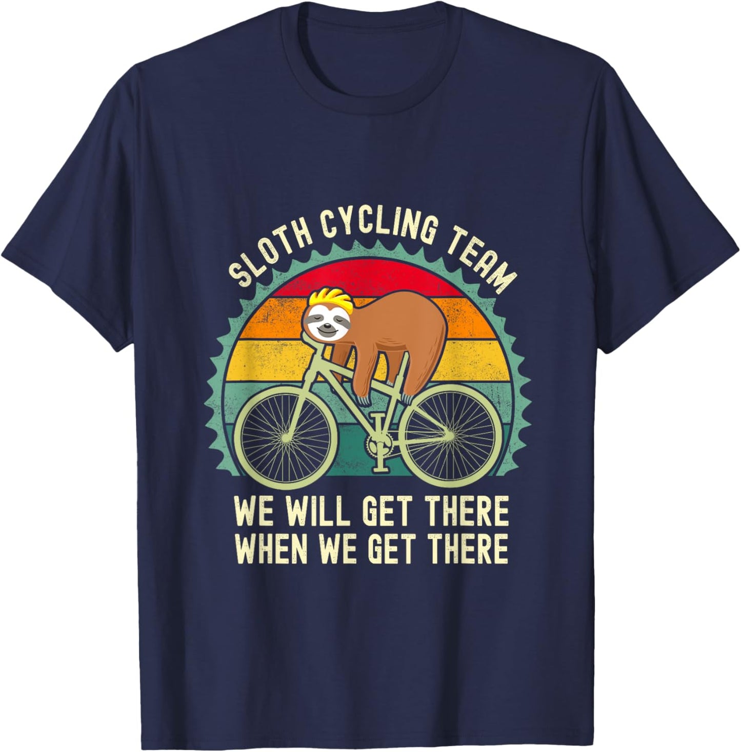 Sloth Cycling Team Funny Lazy Sloth On A Bike Bicycle T-Shirt - T-Shirt | Navy