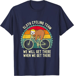 Sloth Cycling Team Funny Lazy Sloth On A Bike Bicycle T-Shirt - T-Shirt | Navy