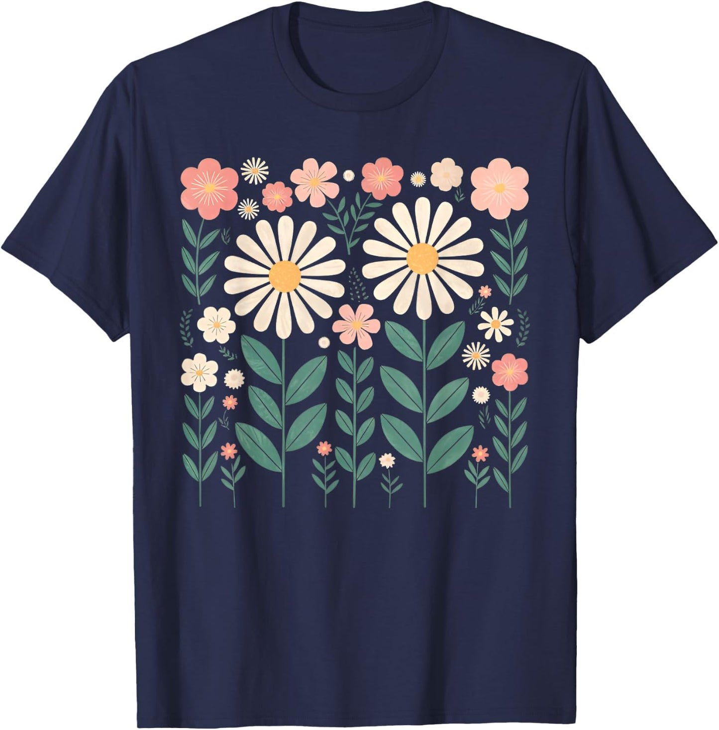 Vintage Flowers Women Wildflower Graphic Floral Gardening T-Shirt - T-Shirt | Navy