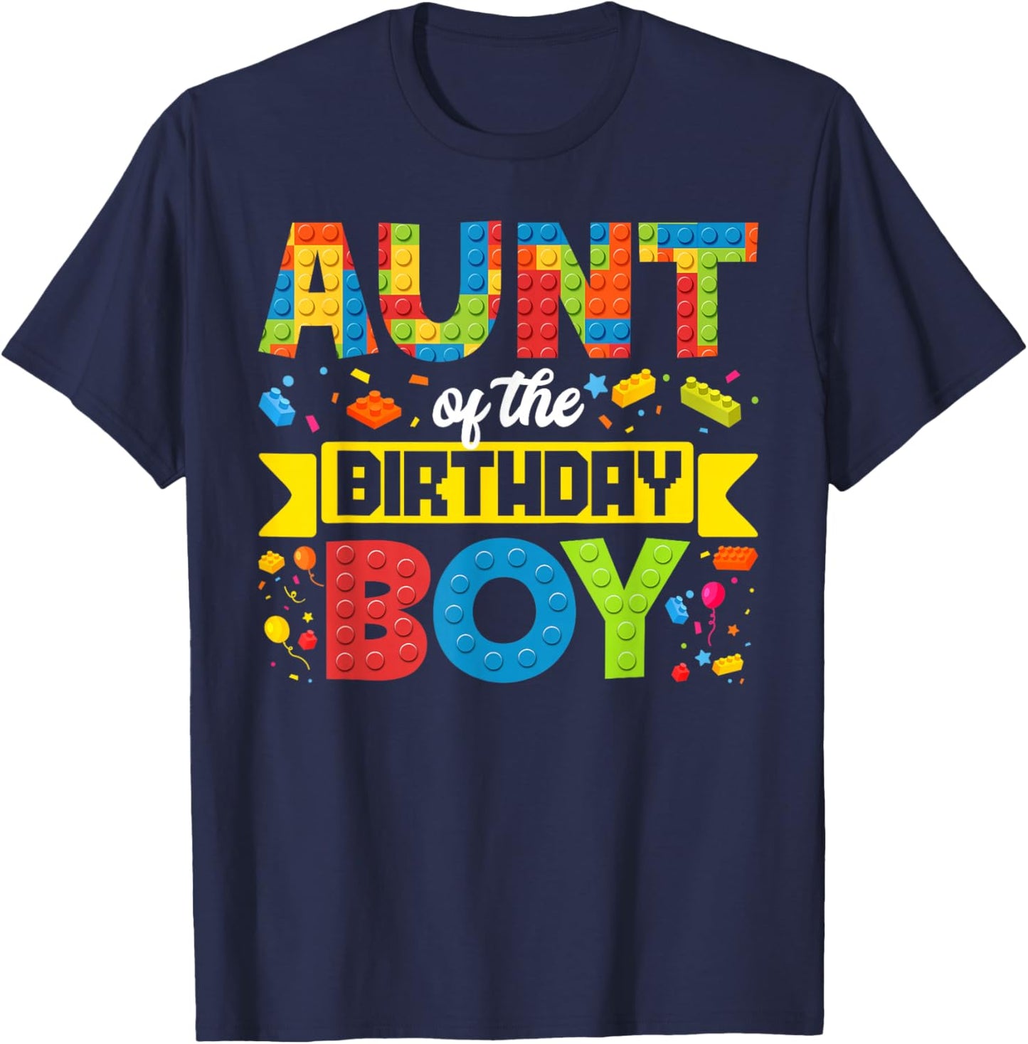 Aunt Of The Birthday Boy Master Builder Kids Building Blocks T-Shirt - T-Shirt | Navy