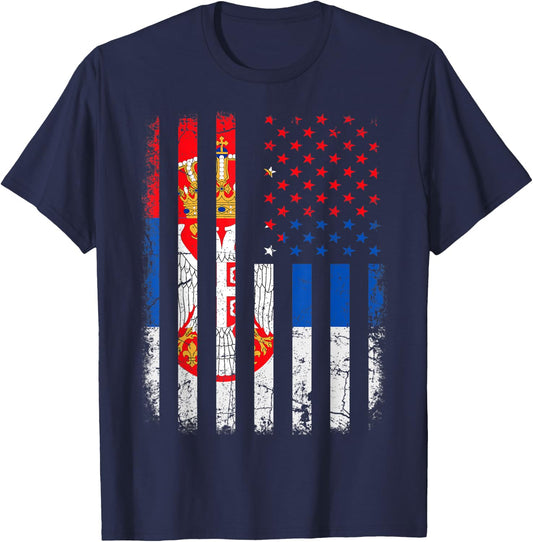 Serbian American Flag Serbia America Pride Heritage T-Shirt - T-Shirt | Navy