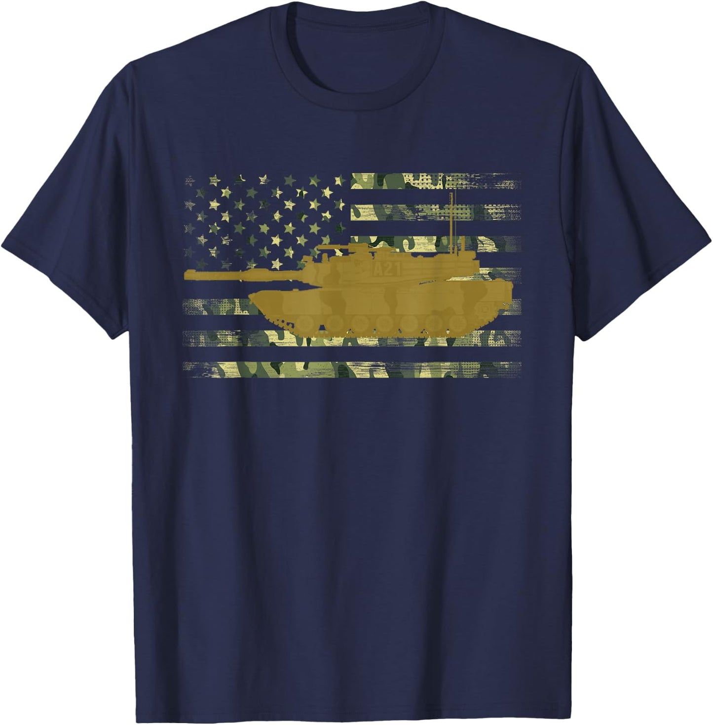 M1 Abrams Military Battle Tank Camo American Flag T-Shirt - T-Shirt | Navy