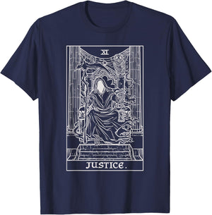 Justice Tarot Card Grim Reaper Halloween Goth Horror Occult T-Shirt - T-Shirt | Navy