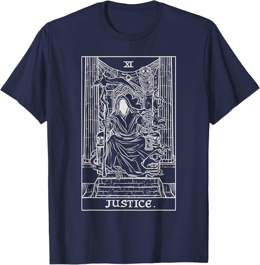 Justice Tarot Card Grim Reaper Halloween Goth Horror Occult T-Shirt - T-Shirt | Navy
