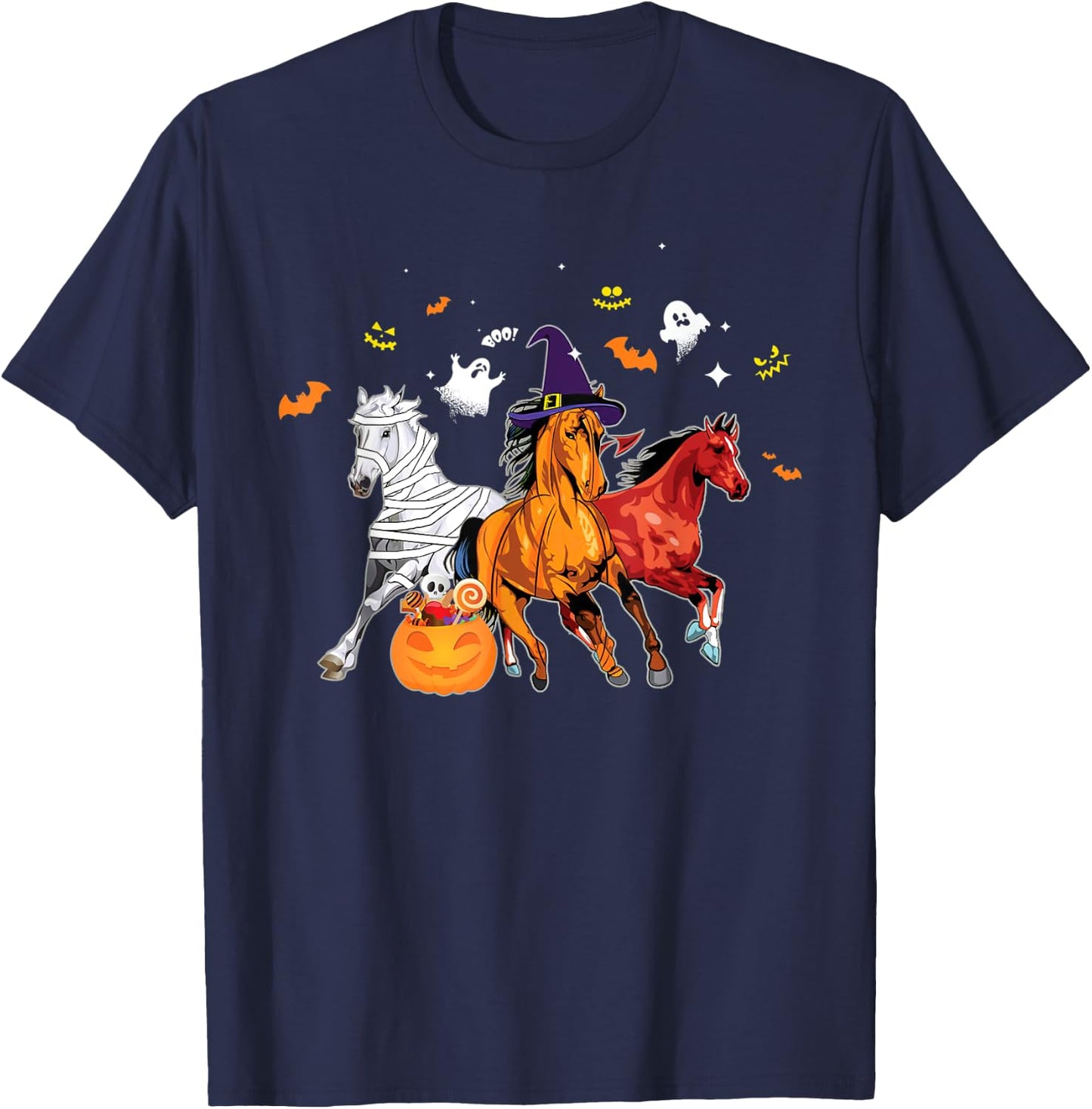 Horse Mummy Witch Halloween Horror Gift Horse Lover T-Shirt - T-Shirt | Navy