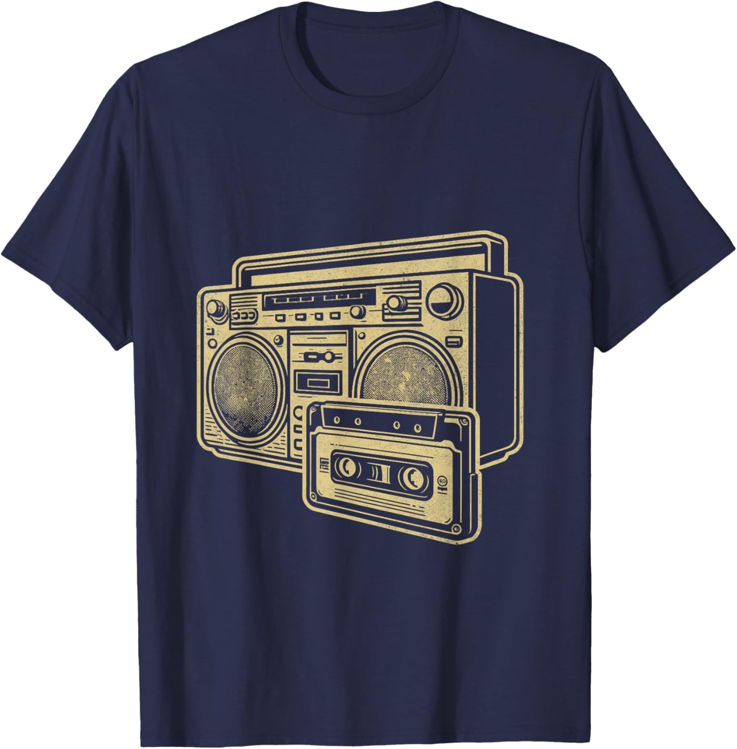 Vintage Boombox Gold Line Art Retro Music Lover T-Shirt - T-Shirt | Navy