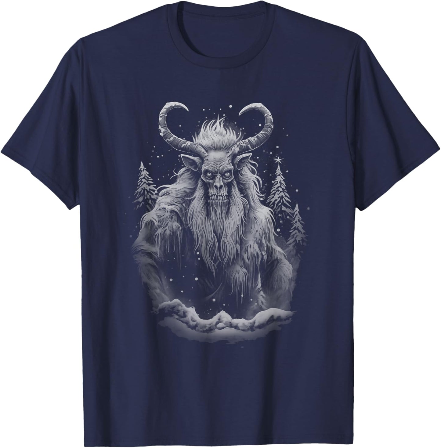 Vintage Krampus Creepy Christmas Black and White Graphic T-Shirt - T-Shirt | Navy