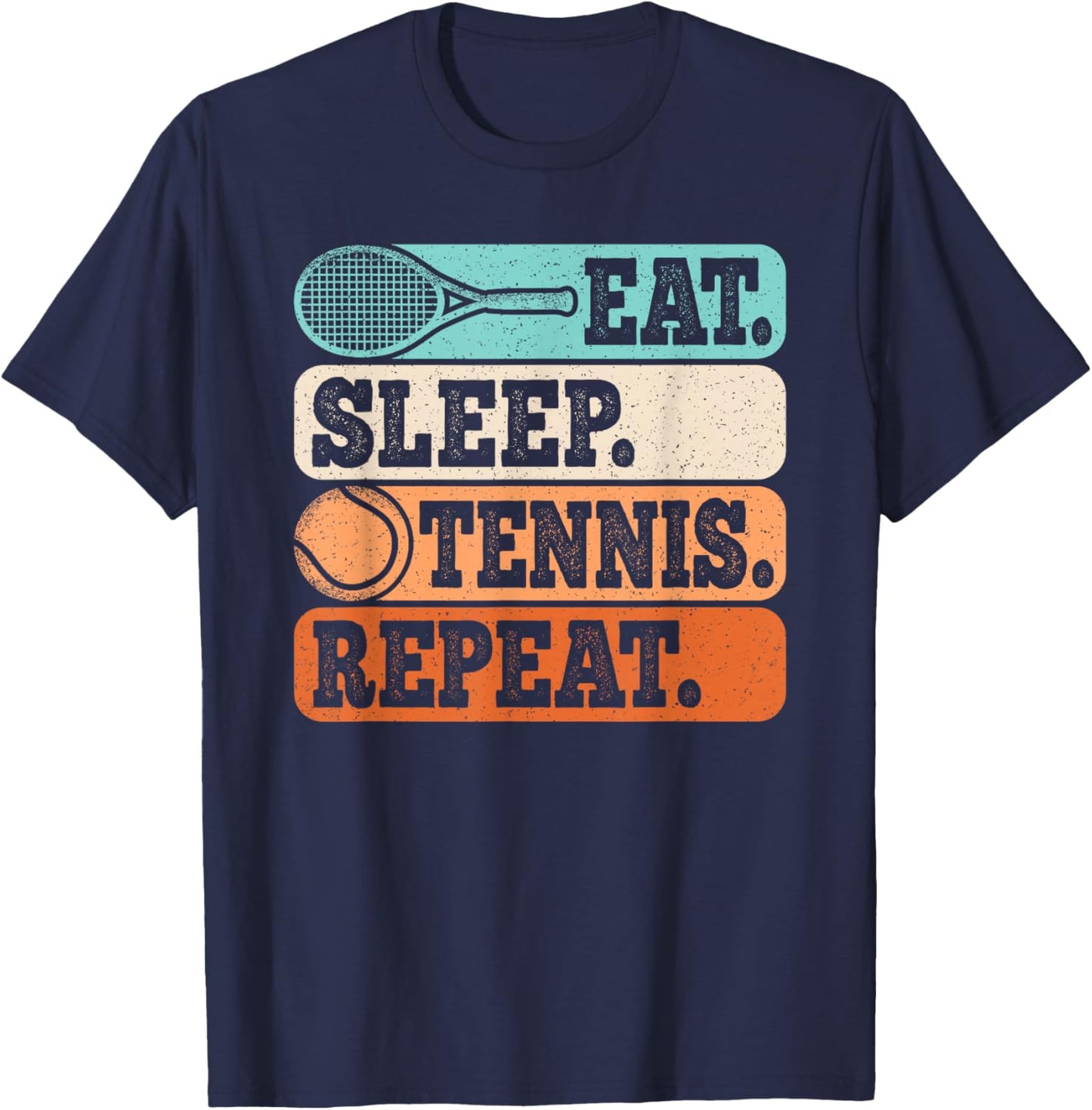 Eat Sleep Tennis Repeat Funny Retro Tennis Player Men Boys T-Shirt - T-Shirt | Navy